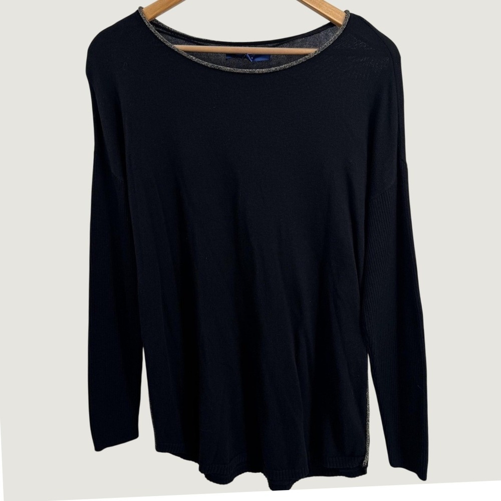 Apt. 9 Womens Lurex Roll Trim Tunic‎ Sweater M Black Gold Holiday Chic Office